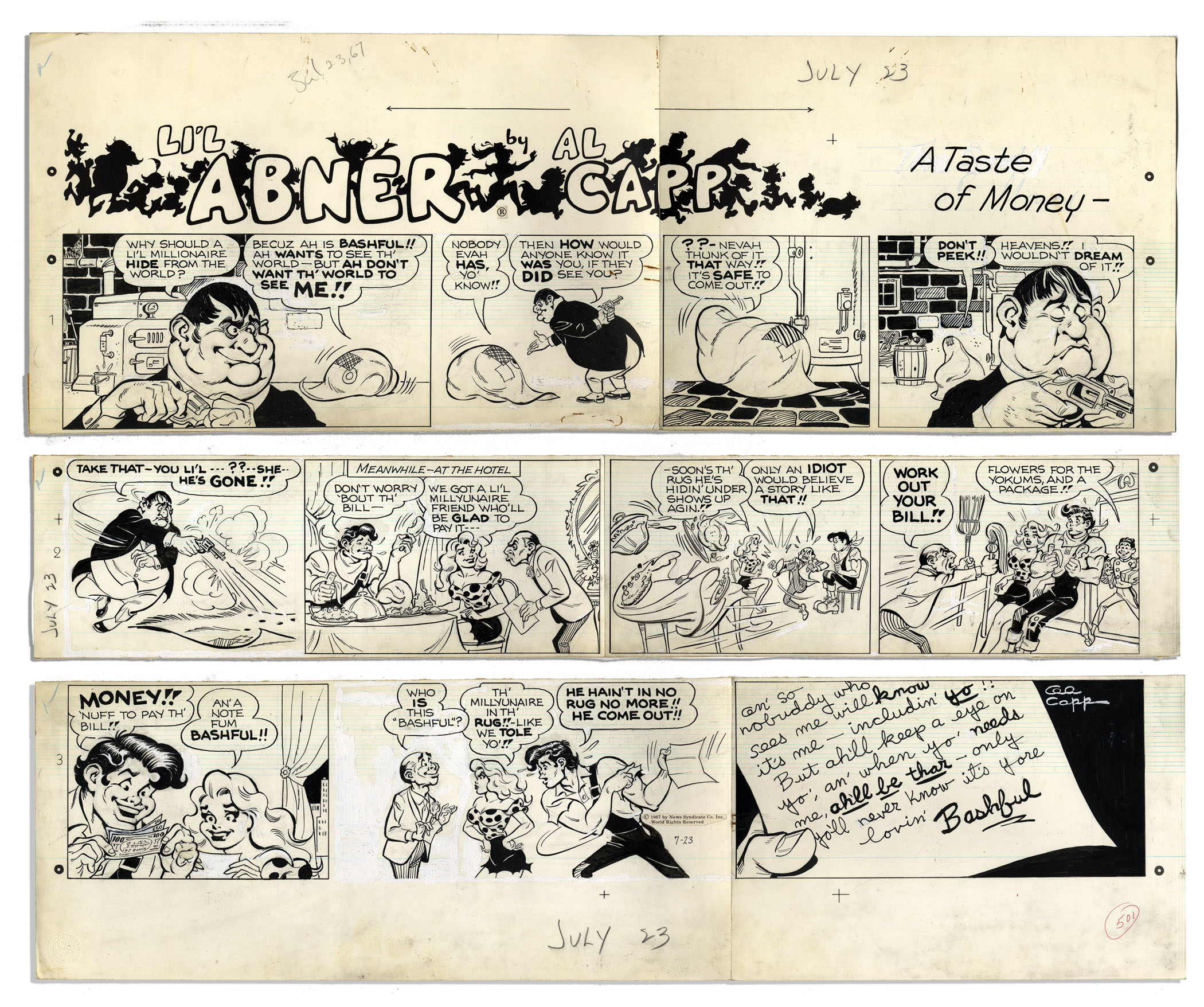 Lot Detail Lil Abner Sunday Strip Hand Drawn And Signed By Al Capp From 23 July 1967