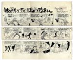 Lil Abner Sunday Strip Hand-Drawn & Signed by Al Capp From 24 September 1967 -- Featuring a Twiggy Parody -- 29 x 22.5 On Three Separated Strips -- Notations & Smudging, Very Good