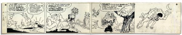 ''Li'l Abner'' Sunday Strip Hand-Drawn & Signed by Al Capp From 3 September 1967 -- Starring Daisy Mae in a Space Program Parody -- 29'' x 22.5'' -- Notations & Smudging, Very Good
