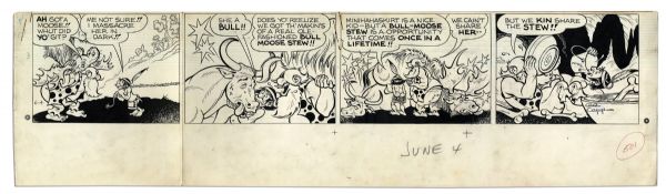 ''Li'l Abner'' Sunday Strip Hand-Drawn by Al Capp From 4 June 1967 -- Featuring Hairless Joe, Lonesome Polecat & Minihahaskirt -- 29'' x 28.25'' -- With Sketch to Verso -- Near Fine