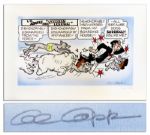 Lil Abner Poster -- Fearless Fosdick Runs From a Pack of Dogs & Bemoans His Plight -- Signed Al Capp in Pencil -- Fabric Labeled trial proof -- Measures 36 x 22.5 -- Near Fine