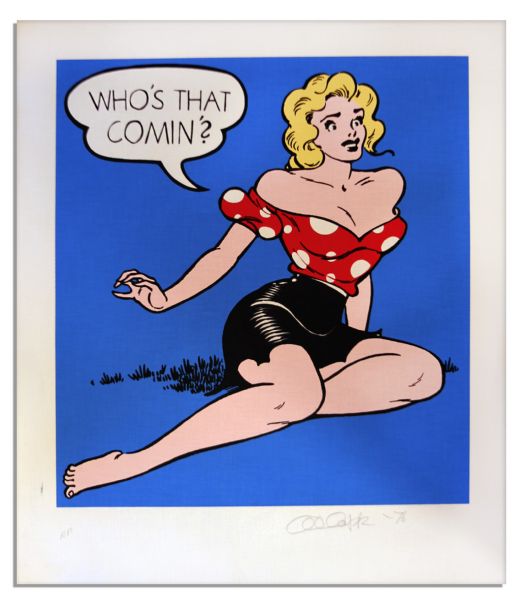 Colorful ''Li'l Abner'' Poster -- Daisy Mae Asks ''Who's That Comin'?'' -- Signed ''Al Capp '76 / AP'' in Pencil -- Artist Proof On Fabric Mounted to Paper -- Measures 24'' x 28'' -- Near Fine