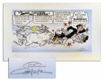Lil Abner Poster -- Fearless Fosdick Runs From a Pack of Dogs & Bemoans His Plight -- Signed Al Capp in Pencil -- Fabric Labeled trial proof -- Measures 36 x 22.5 -- Near Fine