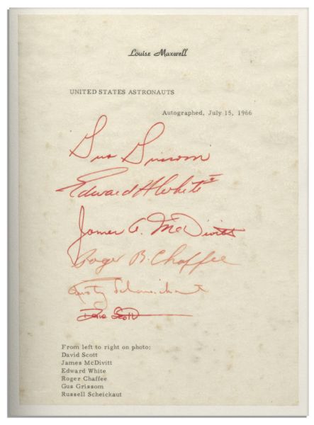 Apollo 1 Signatures -- The Entire Tragic Crew & First Backup Crew -- Signed Just 6 Months Before The Disaster When The Astronauts Met Red Skelton in Nevada - With a Photo of That Meeting
