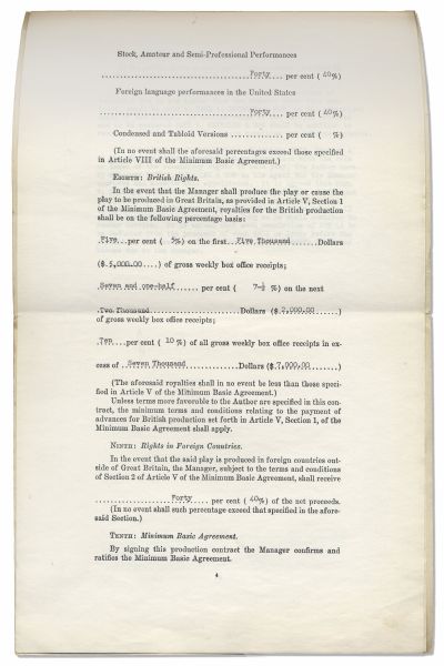 Famed 20th Century Novelis Richard Wright Production Contract -- For a Theater Production of ''Native Son''