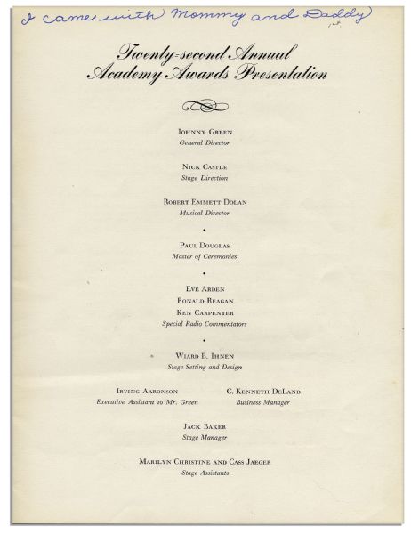 Program From The 22nd Academy Awards, Held in 1950