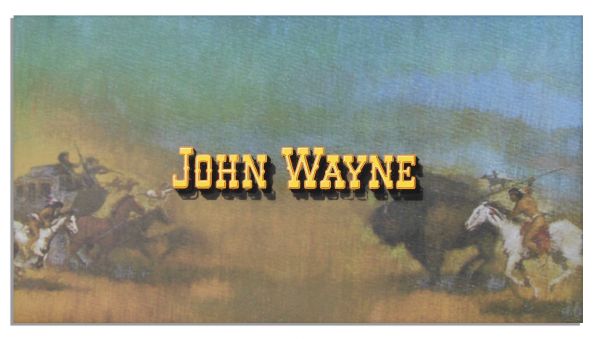 Large, Original Hand-Painted 33'' x 23'' Glass Movie Title Art Crediting John Wayne for ''How the West Was Won''