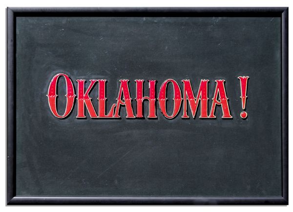 Large Hand-Painted Original Movie Title Art For ''Oklahoma!'' -- Skillfully Crafted on Glass With Incredible Attention to Detail
