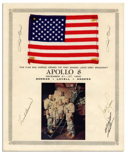 Apollo 8 Space-Flown Flag With COA Signed by Frank Borman, William Anders and Jim Lovell