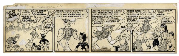 ''Li'l Abner'' Comic Strip Hand Drawn & Signed by Al Capp Circa 1940's -- Featuring Adam Lazonga & Daisy Mae -- 23'' x 6.75'' -- Toning & White Out, Near Fine