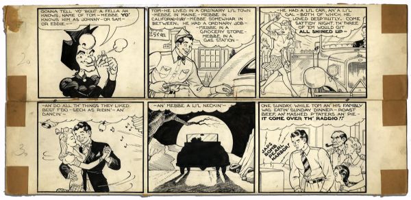 ''Li'l Abner'' Partial Comic Strip Drawn by Al Capp, Mentioning Pearl Harbor -- Undated Strip -- 23'' x 11.25'' -- Toning & Tape, Else Near Fine