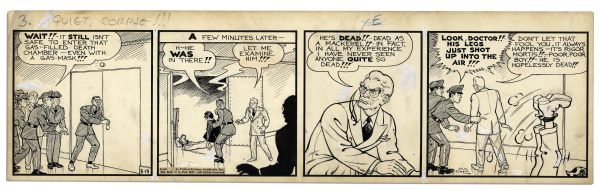 ''Li'l Abner'' Comic Strip Hand Drawn & Signed by Al Capp -- Dark Subject Matter Titled ''Quiet Corpse'' From 18 August 1948 -- 23'' x 6.75'' -- Toning & Smudging, Else Near Fine