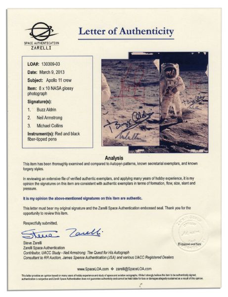 The Most Famous Apollo 11 Photo Signed by the Crew -- 8'' x 10'' 