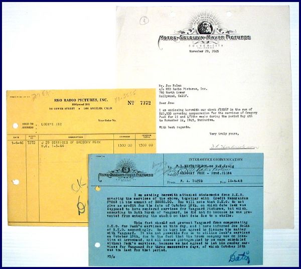 Lot of Gregory Peck Financial Documents While at MGM
