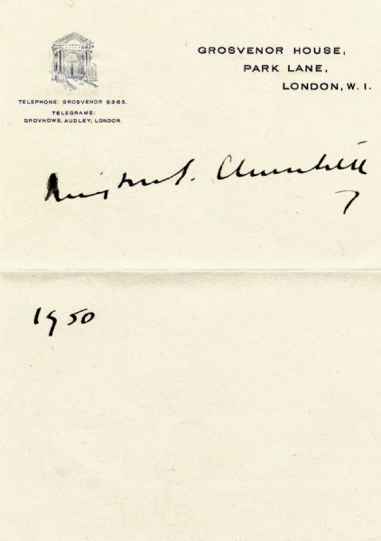 1950 Winston Churchill Crisp Autograph on a Full Page of Stationery