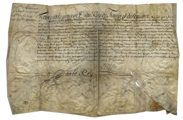 King Louis XVI Large Signed Military Document on Vellum Circa 1793