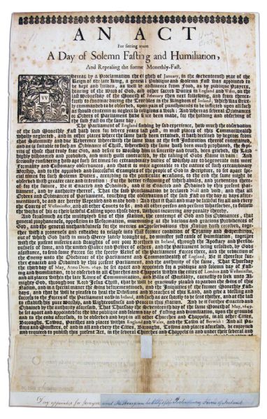 Third English Civil War Broadside Replacing King Charles' Day of Fasting & Humiliation With Parliament's Own Day
