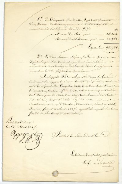 Louis Philippe d'Orleans Document Signed as King of The French -- In Beautiful Condition