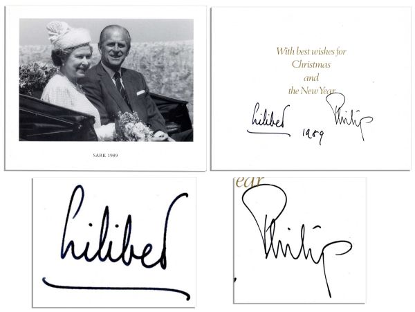 Queen Elizabeth II & Prince Phillip Signed Christmas Card From 1989