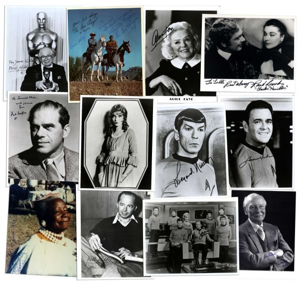 Lot of 12 Photos Signed by an Array of Celebrated Actors & Actresses -- Stars From ''Gone With The Wind'', ''Star Trek'', ''The Lone Ranger'', 7 Time Oscar Winner Billy Wilder & EGOT John Gielgud