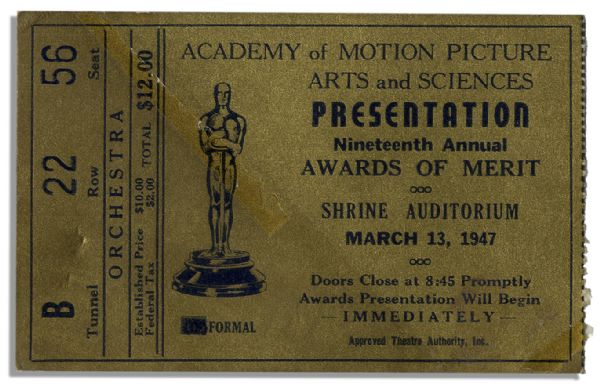 Ticket to the 19th Annual Academy Awards Ceremony in 1947