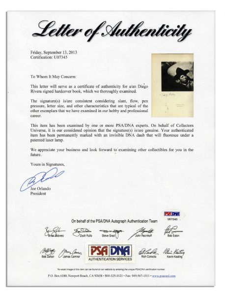 Rare Diego Rivera Signed Book -- With PSA/DNA COA