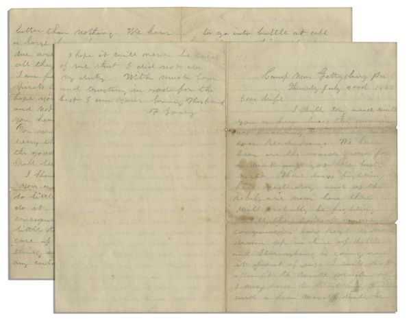 Gettysburg Civil War Letter from Corp. Francis Long of the 16th Vermont Infantry -- Dated 2 July 1863, The Day Before Pickett's Charge -- ''...skirmishing is going on in front of us...''