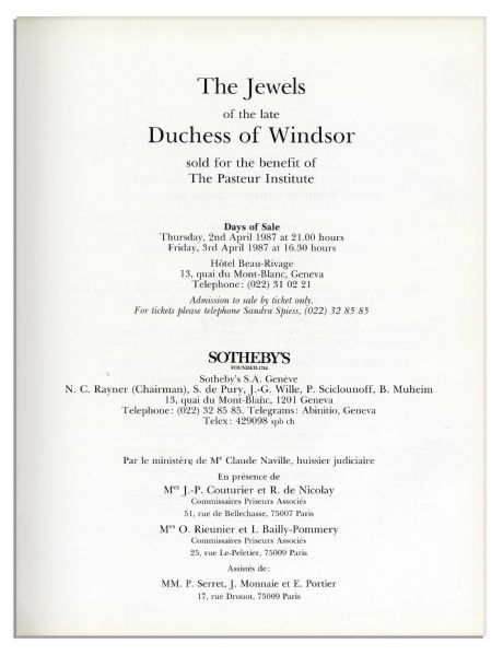 Original Hardcover Sotheby's Catalog -- From the 1987 Auction of the Jewels of the Duchess of Windsor