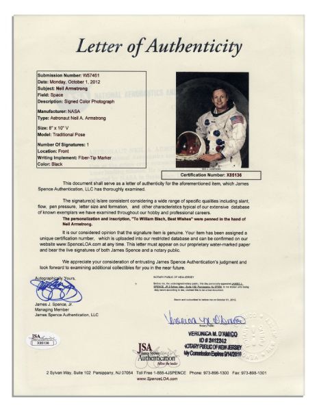 Neil Armstrong Signed 8'' x 10'' NASA Photo -- With JSA LOA