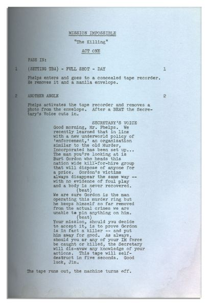 ''Mission Impossible'' Script From The 1966 TV Series
