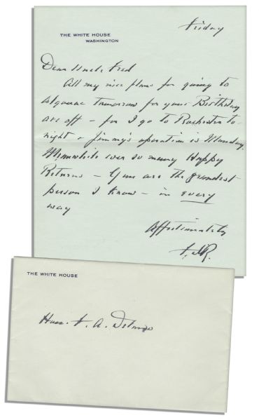 Franklin D. Roosevelt Autograph Letter Signed as President, Just Days Before Acting to Counter Hitler's Maneuvers in Czechoslovakia -- …plans for going to Algonac tomorrow…are off…
