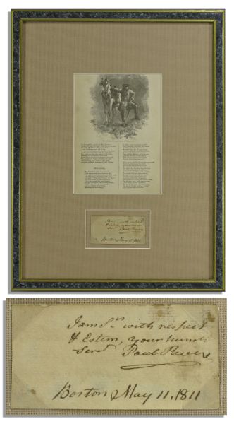 Paul Revere 1811 Autograph Note Signed -- Elegantly Framed With a Copy of Longfellow's Famous Poem About Revere
