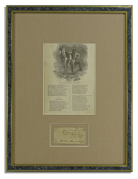 Paul Revere 1811 Autograph Note Signed -- Elegantly Framed With a Copy of Longfellow's Famous Poem About Revere