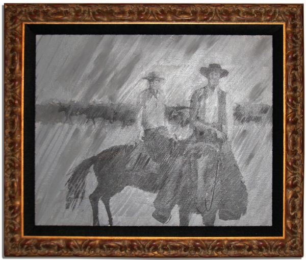 Bumper Art From Successful Western Series ''Rawhide'' -- Painting Depicts Clint Eastwood & Sheb Wooley on Horseback