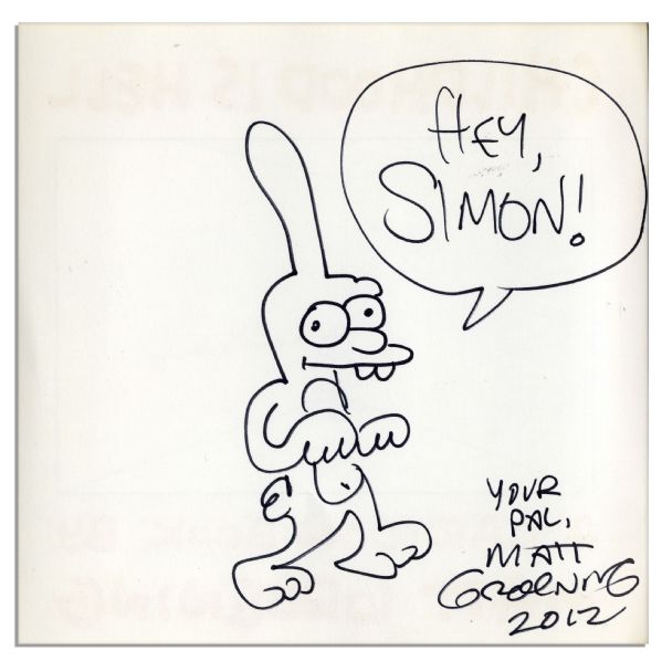 ''Simpsons'' Creator Matt Groening Signed First Edition Book ''Childhood Is Hell'' -- To Which hHe Adds a Large Hand Drawn Sketch of His Protagonist