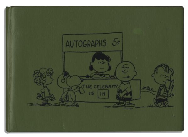 Charles Schulz Hand Drawn Sketch of Linus Inside a ''Peanuts'' Autograph Book