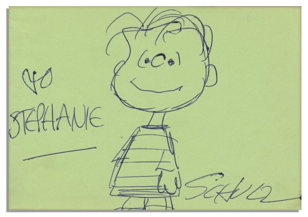 Charles Schulz Hand Drawn Sketch of Linus Inside a ''Peanuts'' Autograph Book