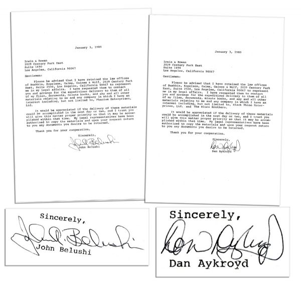 John Belushi and Dan Aykroyd Signed Documents From 1980