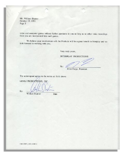 ''Star Trek'' Related William Shatner Signed Contract