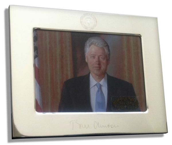 Presidential Gift -- Silver Picture Frame Bearing Clinton's Etched Signature