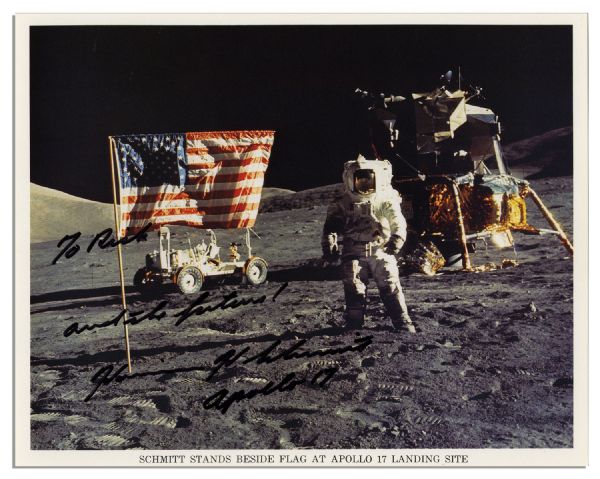 Rare Lunar Photo of Apollo 17 Astronaut Harrison Schmitt Signed -- 10'' x 8'' -- Fine