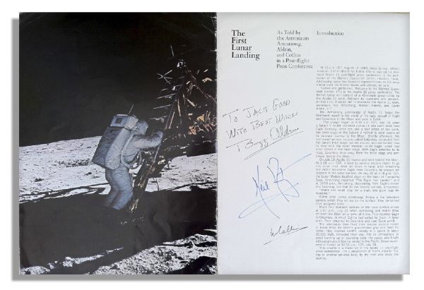 Apollo 11 Crew Signed Booklet First Lunar Landing as Told by The Astronauts -- Signed by Neil Armstrong, Buzz Aldrin & Michael Collins