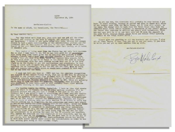 Exceptional & Lengthy Malcolm X Typed Letter Signed From Egypt in 1964 -- …we (MMI) [Muslim Mosque, Inc.] now has the complete recognition and support of the entire Muslim World…