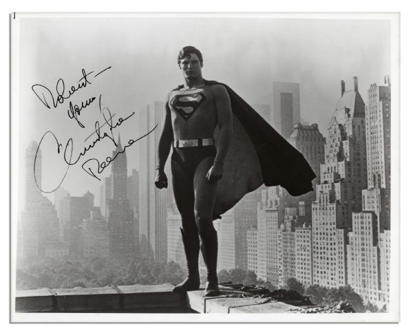 Christopher Reeve Signed 10'' x 8'' Photo of Himself as Superman -- Fine