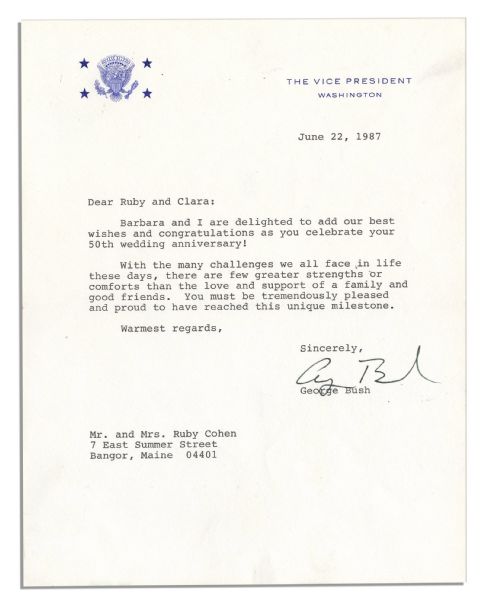 George Bush Typed Letter Signed as Vice President -- ''...there are few greater strengths or comforts than the love and support of a family and good friends...''