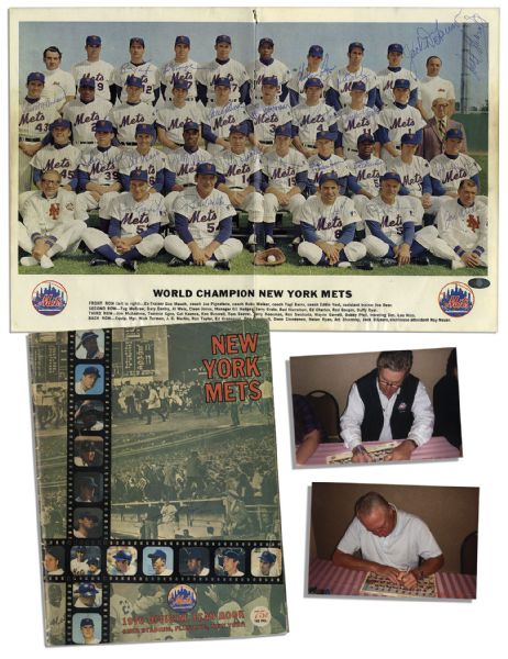 World Series Champion New York Mets 1969 Team Signed Photo Centerfold in the 1970 Mets Yearbook -- With JSA LOA