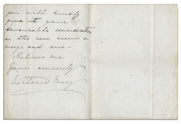 Queen Mary Autograph Letter Signed -- ''...you will kindly give it your favourable consideration as the case seems a very sad one...''