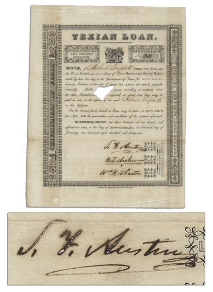 Stephen F. Austin Document Signed on 11 January 1836, Just 43 Days Before the Alamo