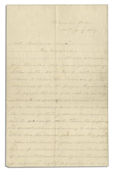 Jefferson Davis Autograph Letter Signed -- ''...many thanks for your...invitation to attend the Reunion of the Survivors of the 3d Georgia Regiment...''