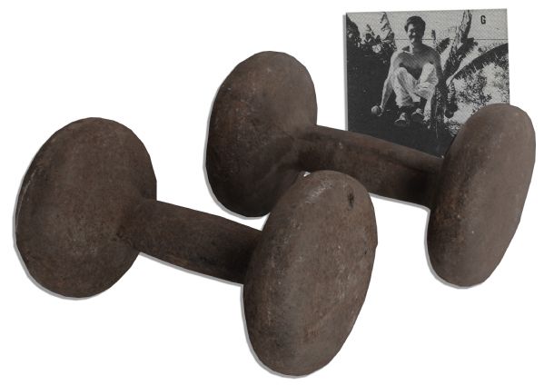 Bruce Lee's Personally Owned & Used Pair of Dumbbells